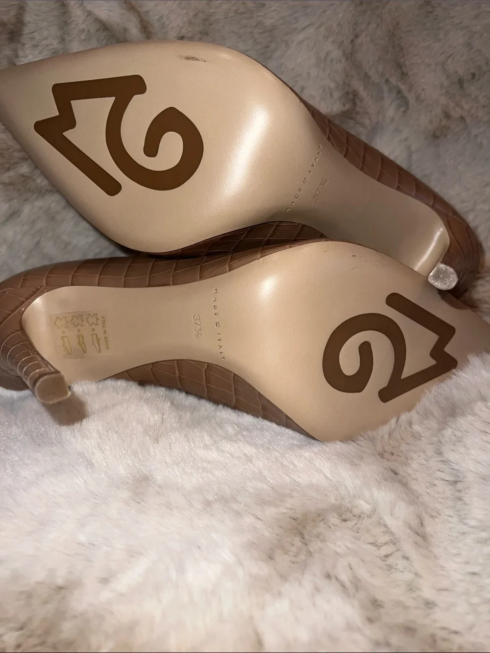 M. Gemi Nude Croc-Embossed Pointed Toe Stiletto Pumps